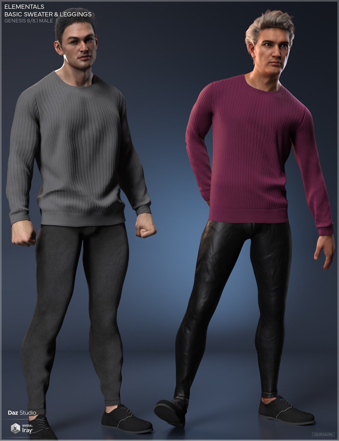 CGI Elementals - Basic Sweater & Leggings for Genesis 8-8.1 Males by: Color Galeria, 3D Models by Daz 3D
