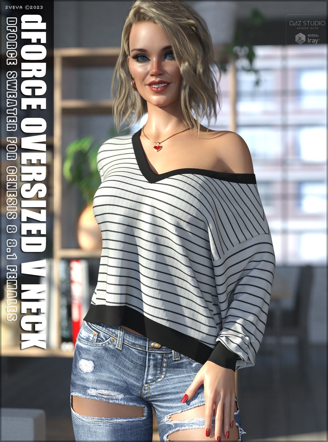 dForce Oversized V Neck Sweater G8G8.1F by: Sveva, 3D Models by Daz 3D
