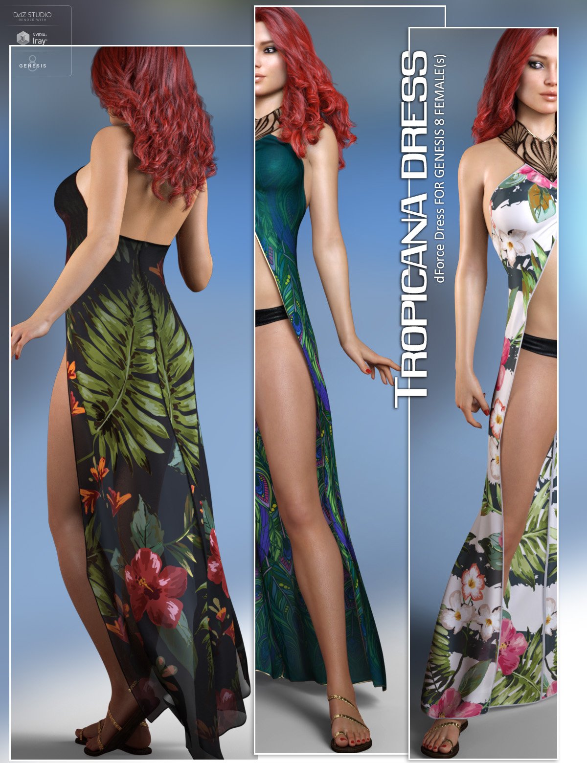 dForce Tropicana Dress for Genesis 8 Females by: Lilflame, 3D Models by Daz 3D