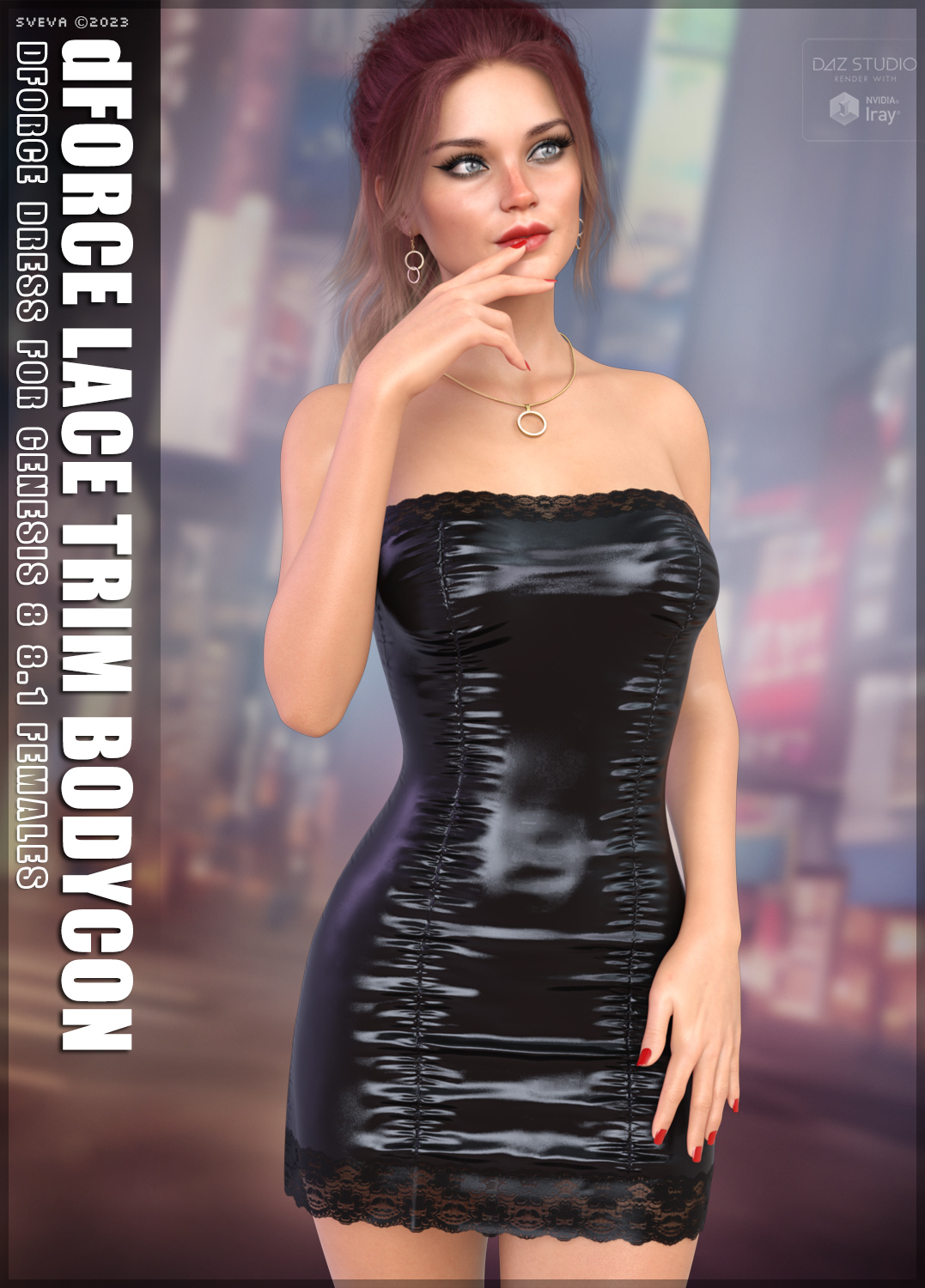 dForce Lace Trim Bodycon Dress G8G8.1F by: Sveva, 3D Models by Daz 3D