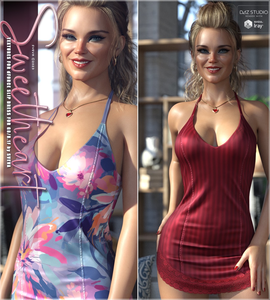 Sweetheart Textures for dForce Slip Dress G8G8.1F by: Sveva, 3D Models by Daz 3D