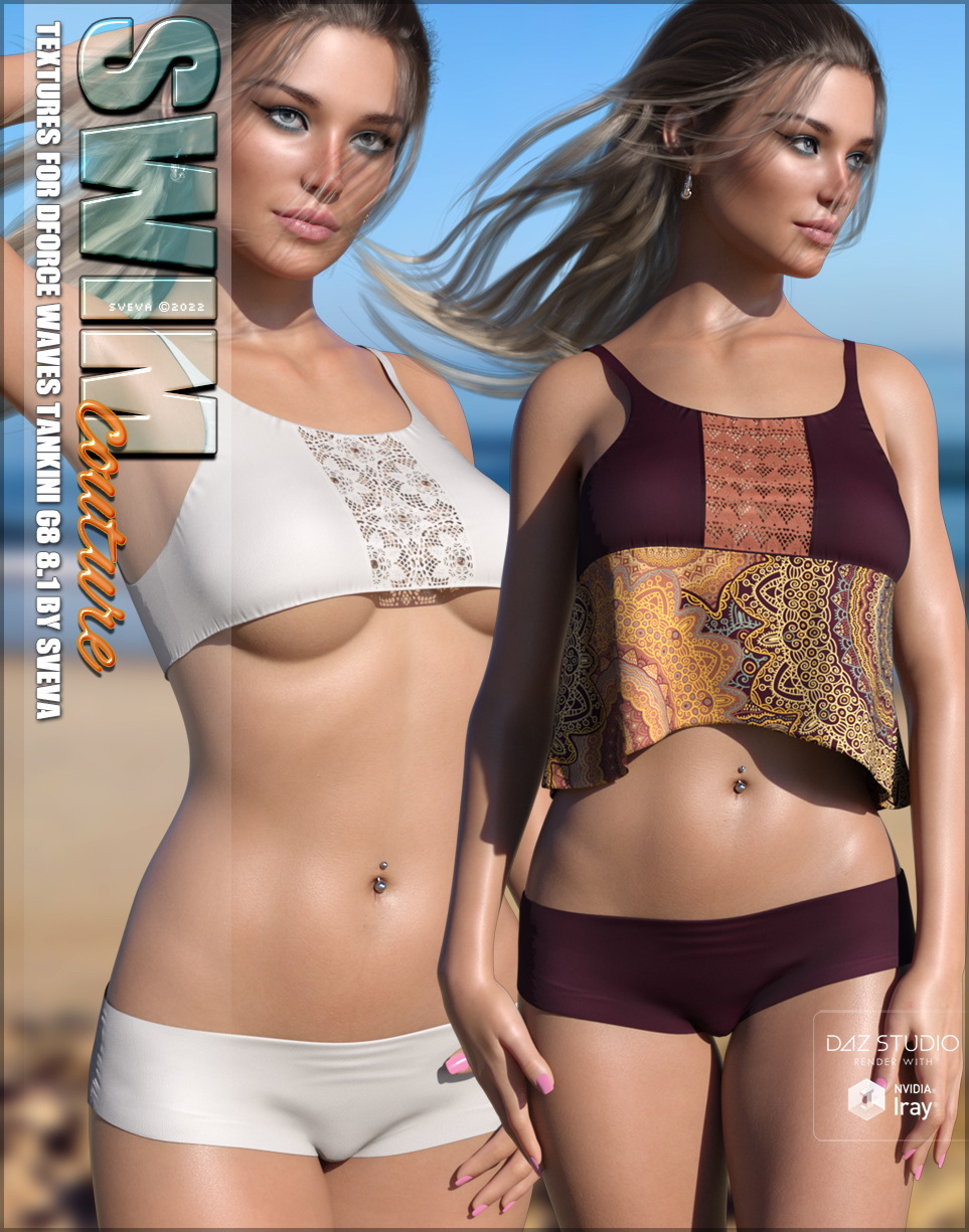 SWIM Couture Textures for dForce Waves Tankini by: Sveva, 3D Models by Daz 3D