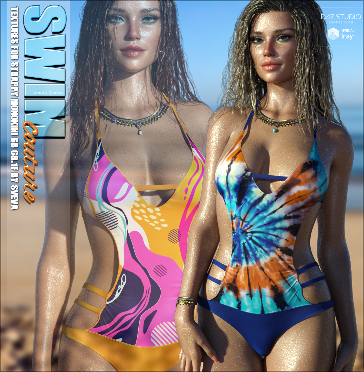 SWIM Couture Textures for dForce Strappy Monokini by: Sveva, 3D Models by Daz 3D