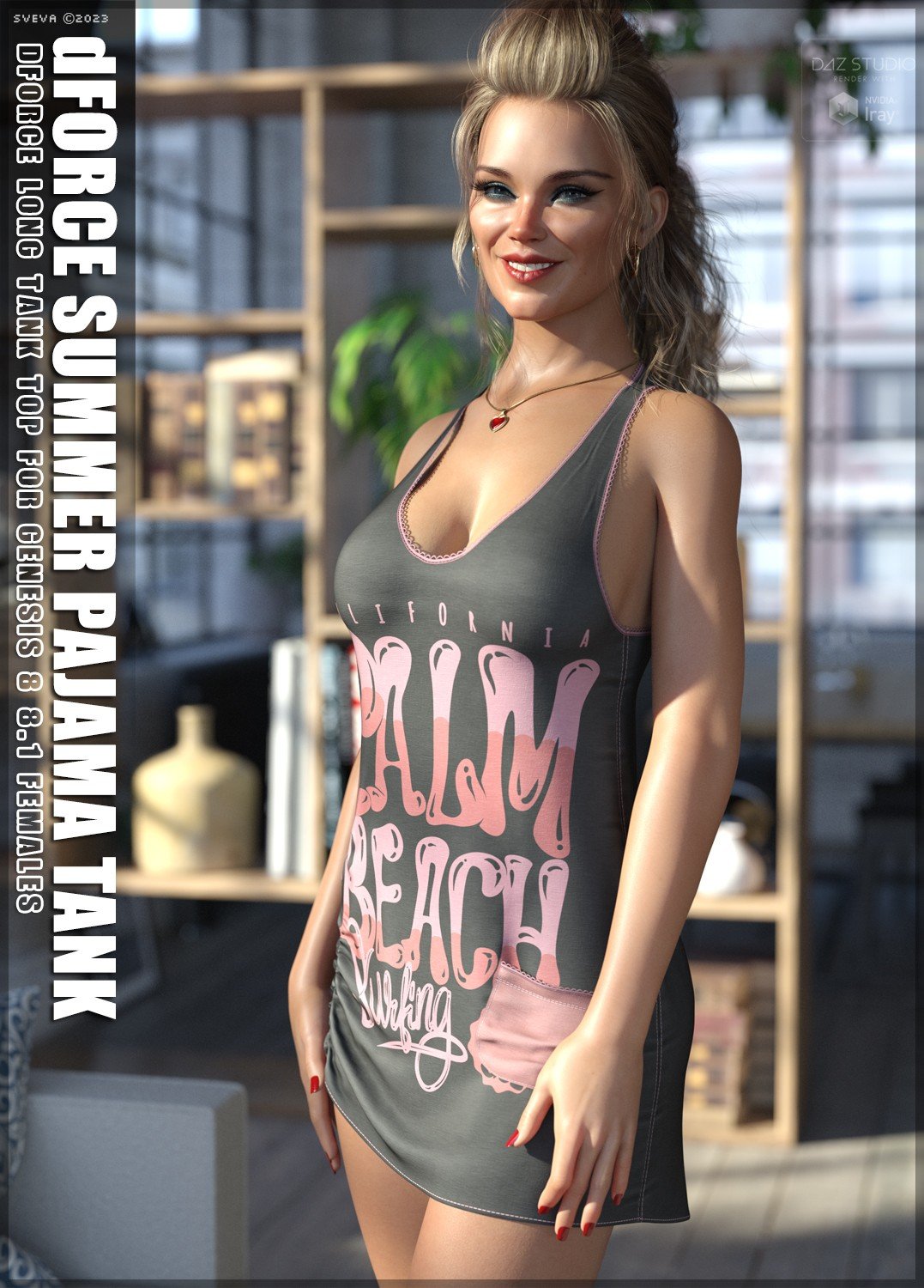 dForce Summer Pajama Tank G8G8.1F by: Sveva, 3D Models by Daz 3D