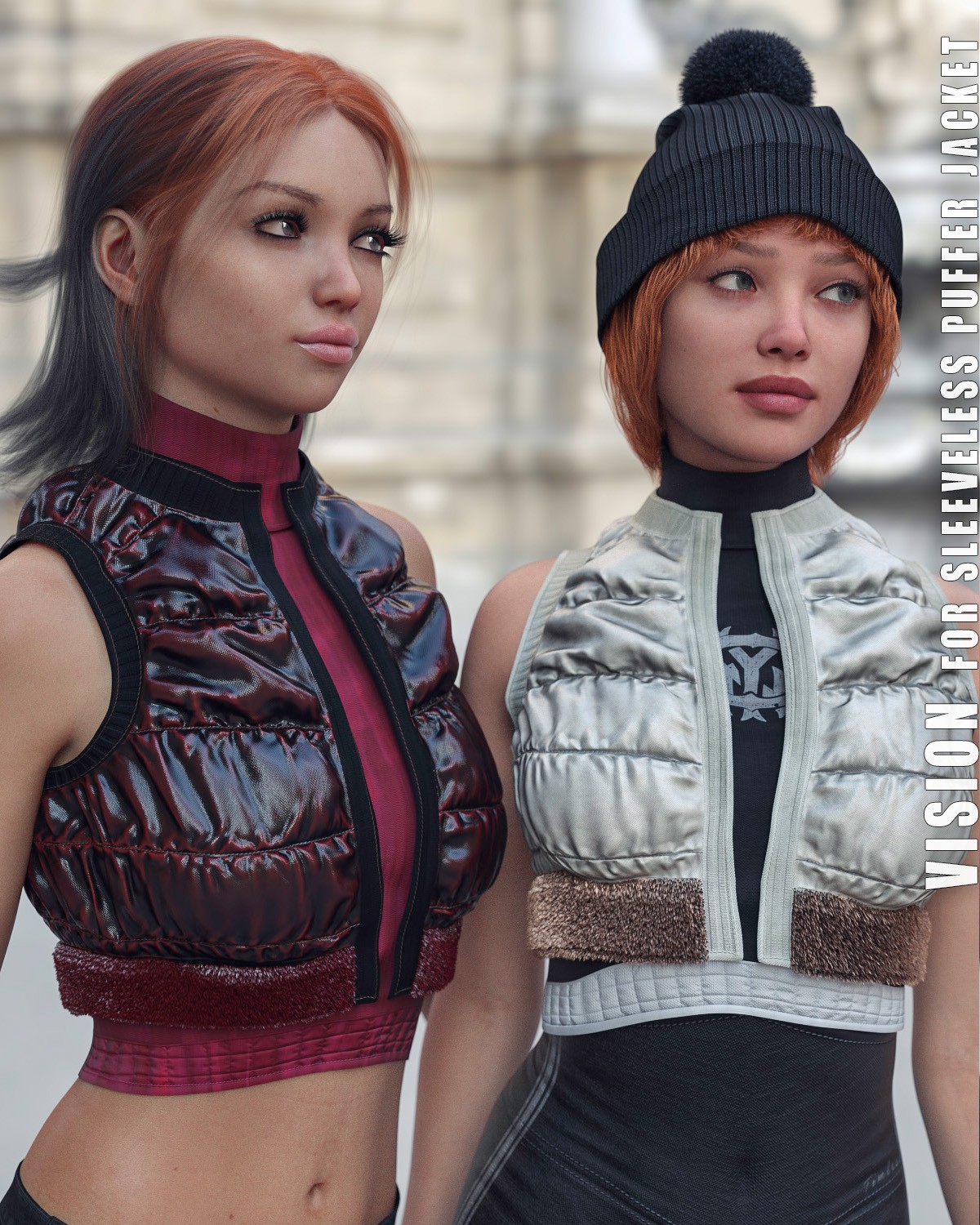Vision Sleeveless Puffer Jacket Genesis 8-8.1F and G9 by: Lilflame, 3D Models by Daz 3D