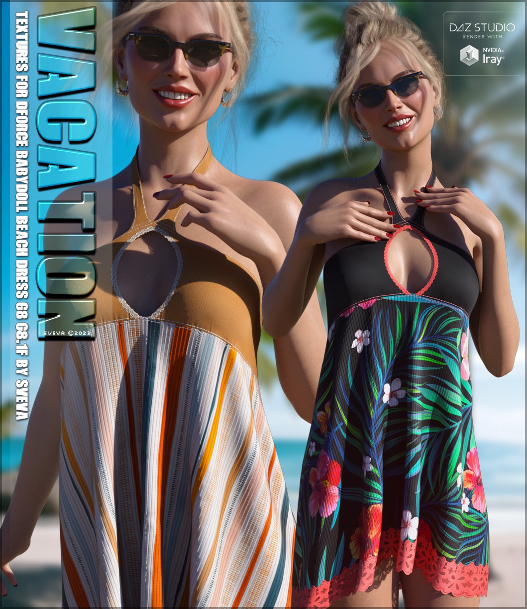 Vacation Textures for dForce Babydoll Beach Dress by: Sveva, 3D Models by Daz 3D