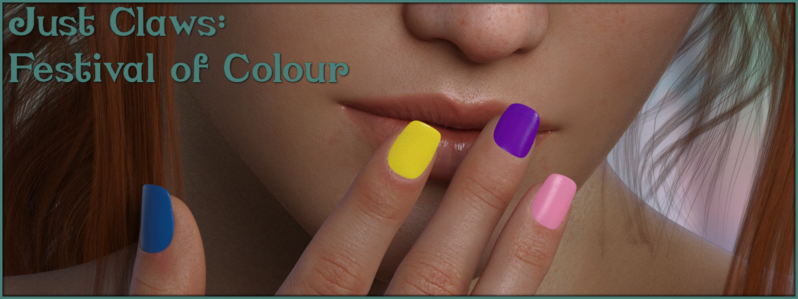 Just Claws 01: Festival of Colour Nail L.I.E and Merchant Resource for G8F by: ~Wolfie~, 3D Models by Daz 3D