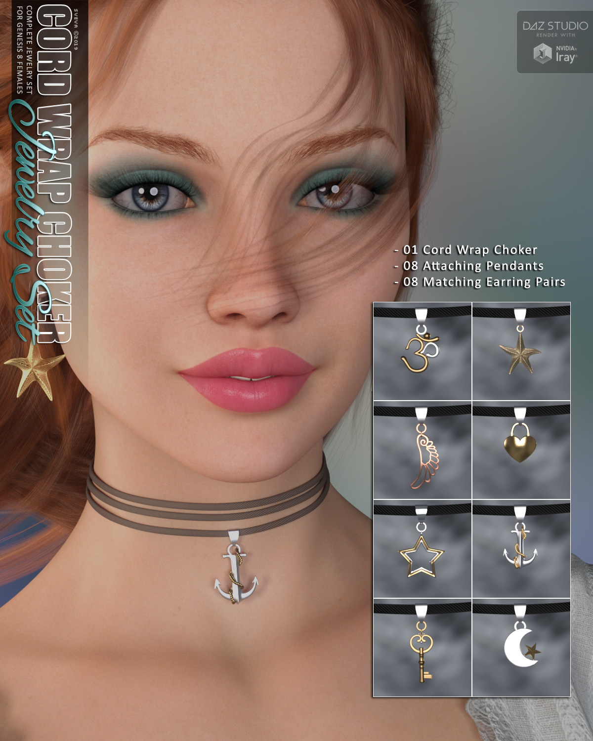 SVs Cord Wrap Choker Jewelry Set Daz 3D
