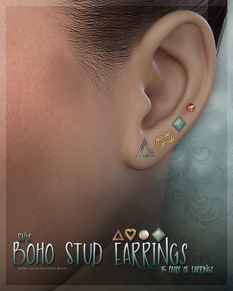 SV's Boho Stud Earrings by: Sveva, 3D Models by Daz 3D