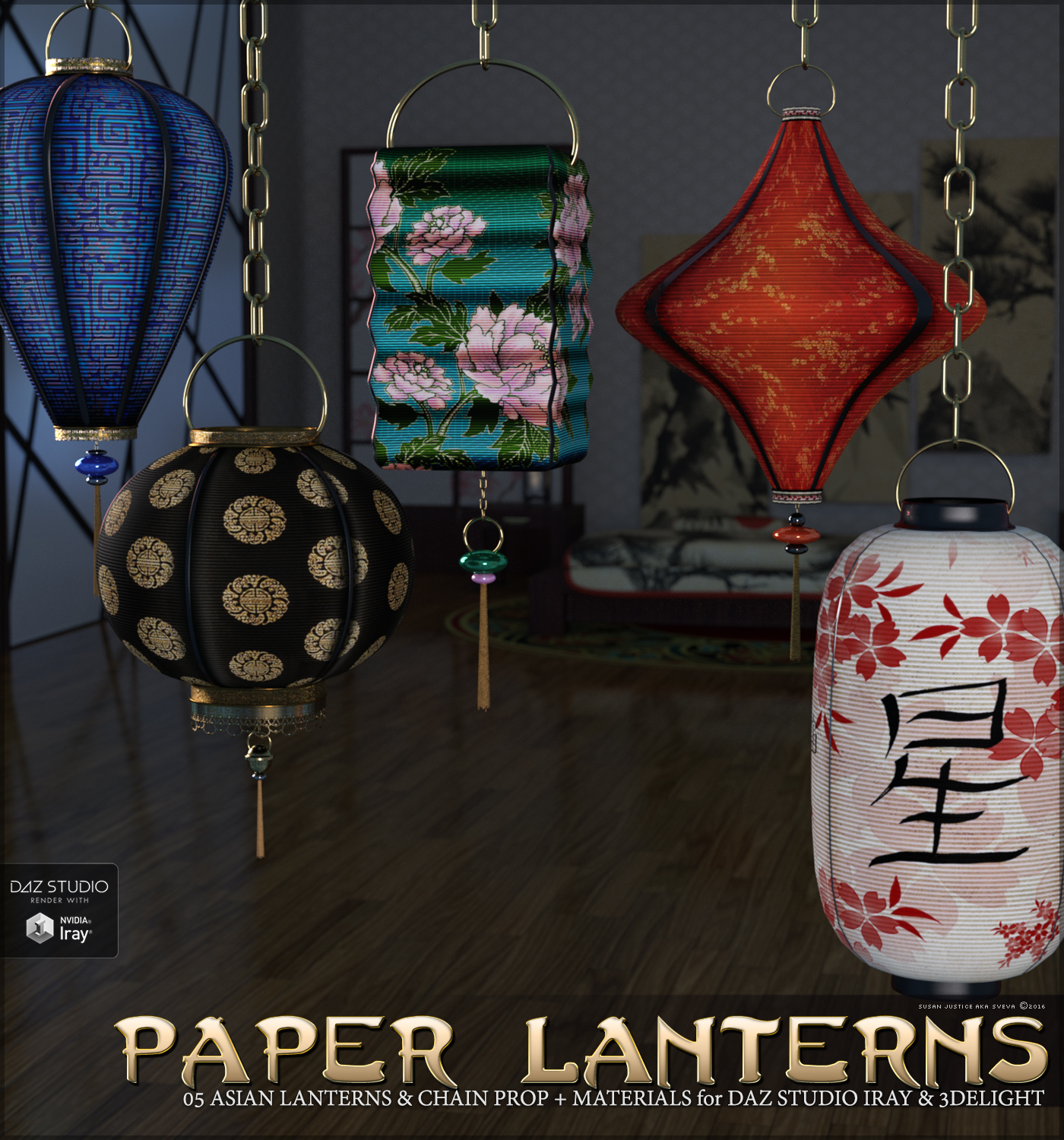 SV's Asian Paper Lanterns DS by: Sveva, 3D Models by Daz 3D