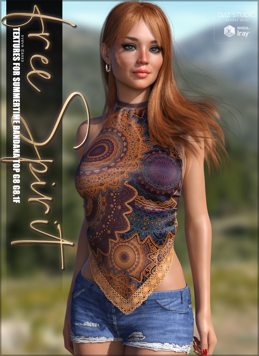 Free Spirit Textures for dForce Summertime Bandana Top by: Sveva, 3D Models by Daz 3D