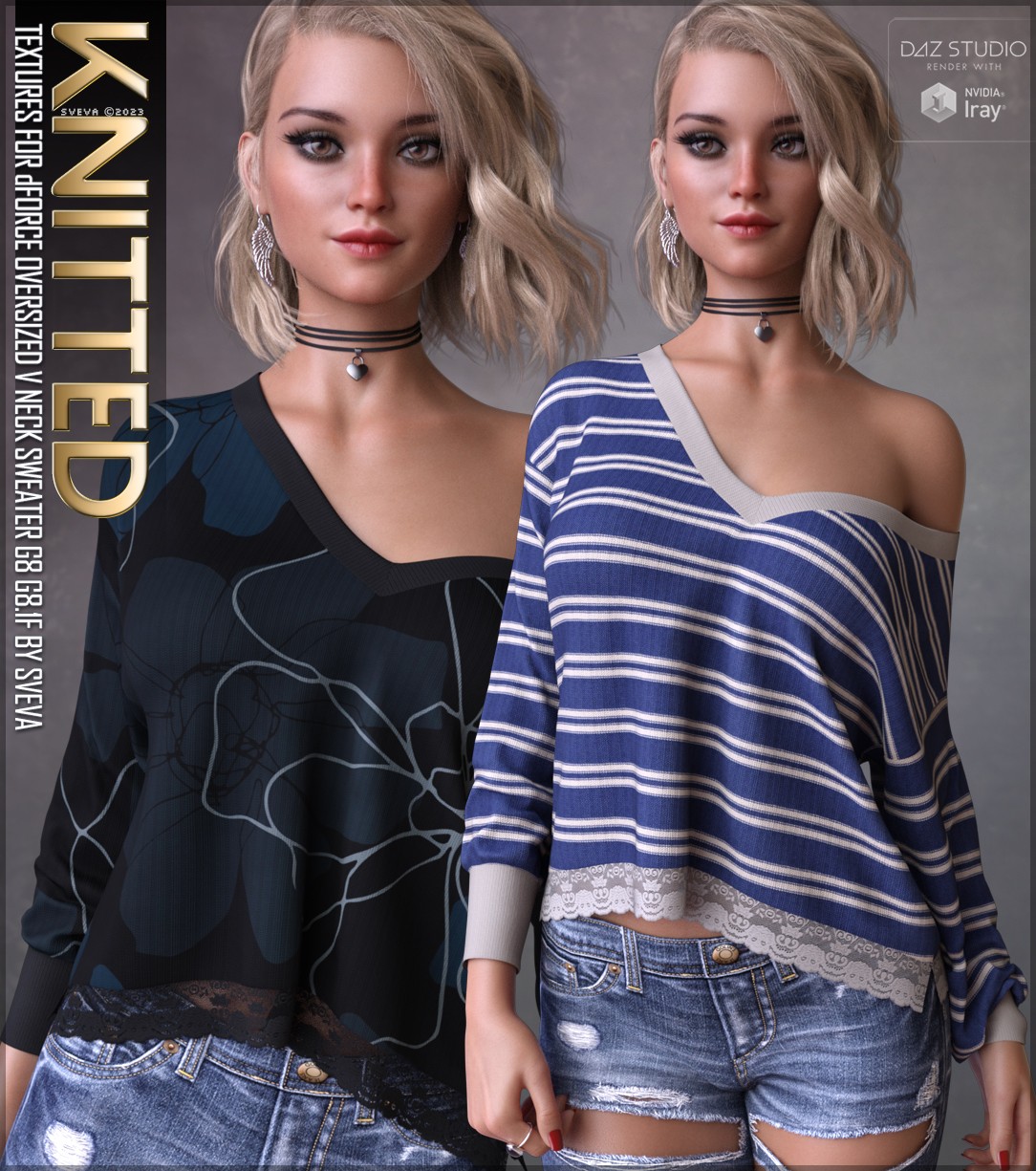 Knitted Textures for dForce Oversized V Neck Sweater by: Sveva, 3D Models by Daz 3D