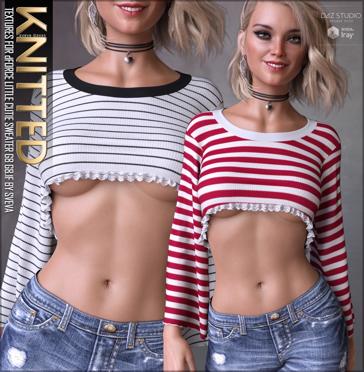 Knitted Textures for dForce Little Cutie Sweater by: Sveva, 3D Models by Daz 3D