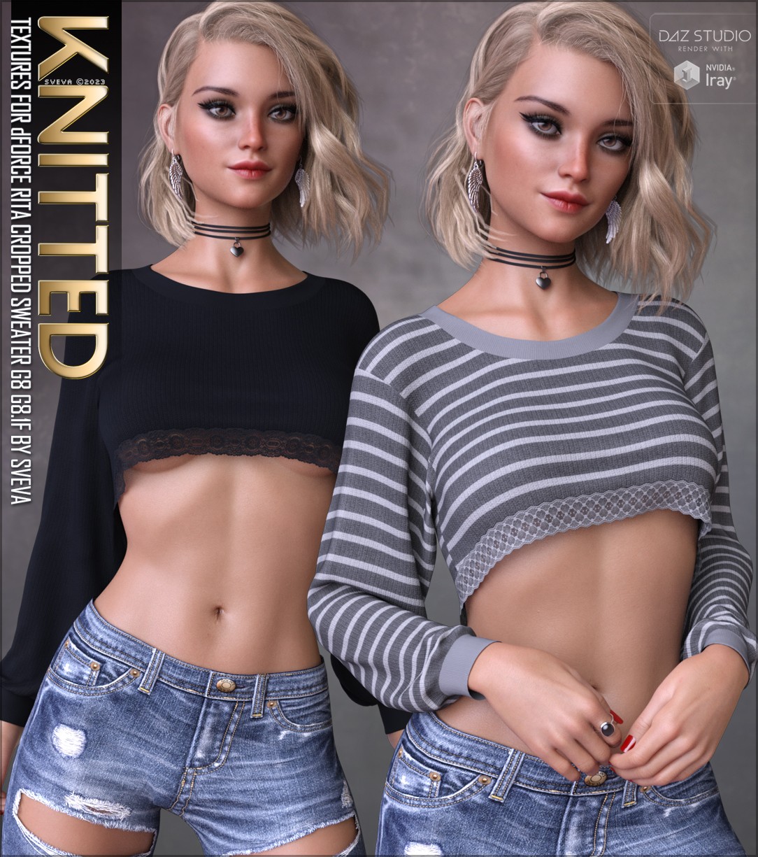 Knitted Textures for dForce Rita Cropped Sweater by: Sveva, 3D Models by Daz 3D