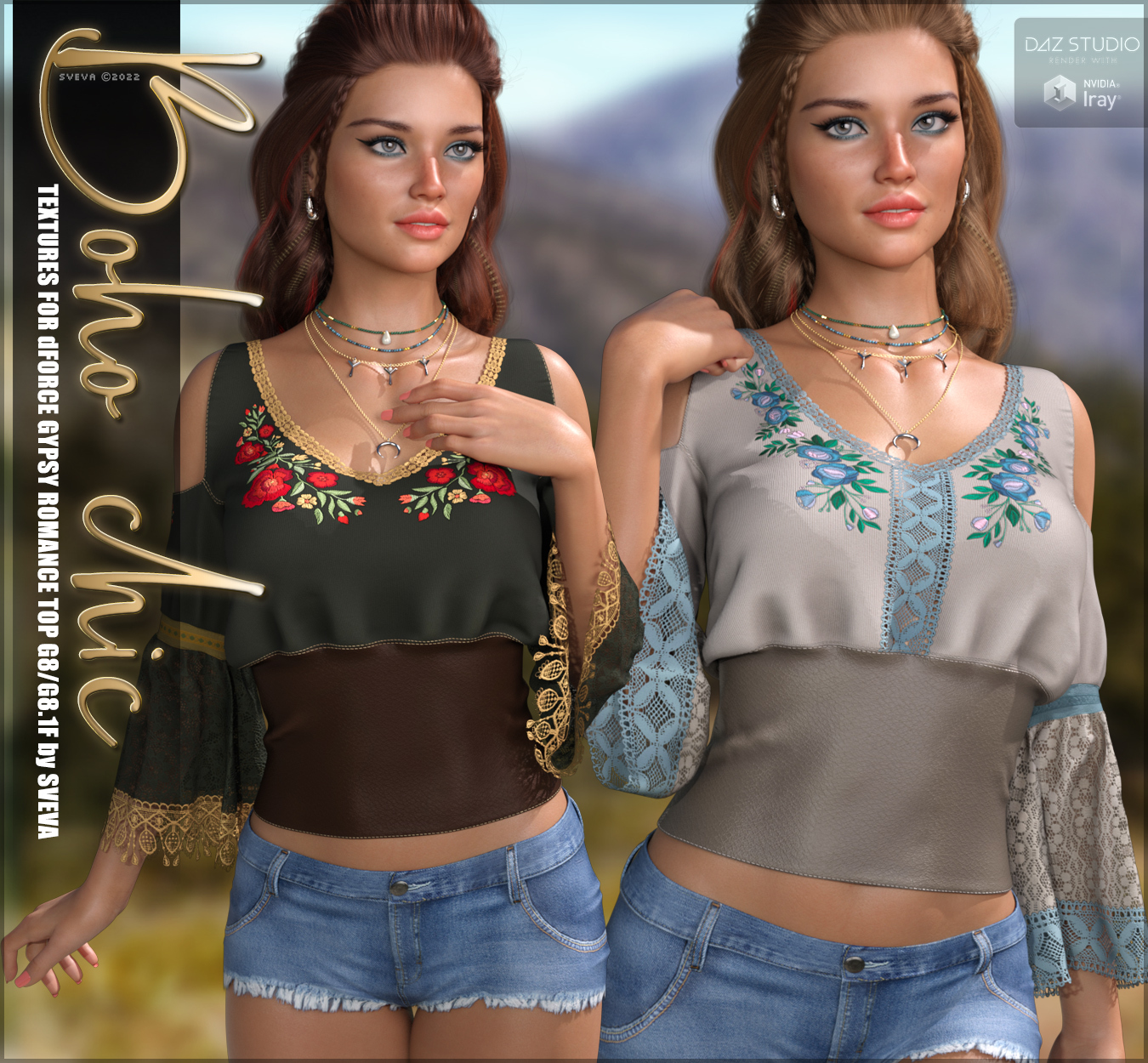 Boho Chic Textures for dForce Gypsy Romance Top by: Sveva, 3D Models by Daz 3D