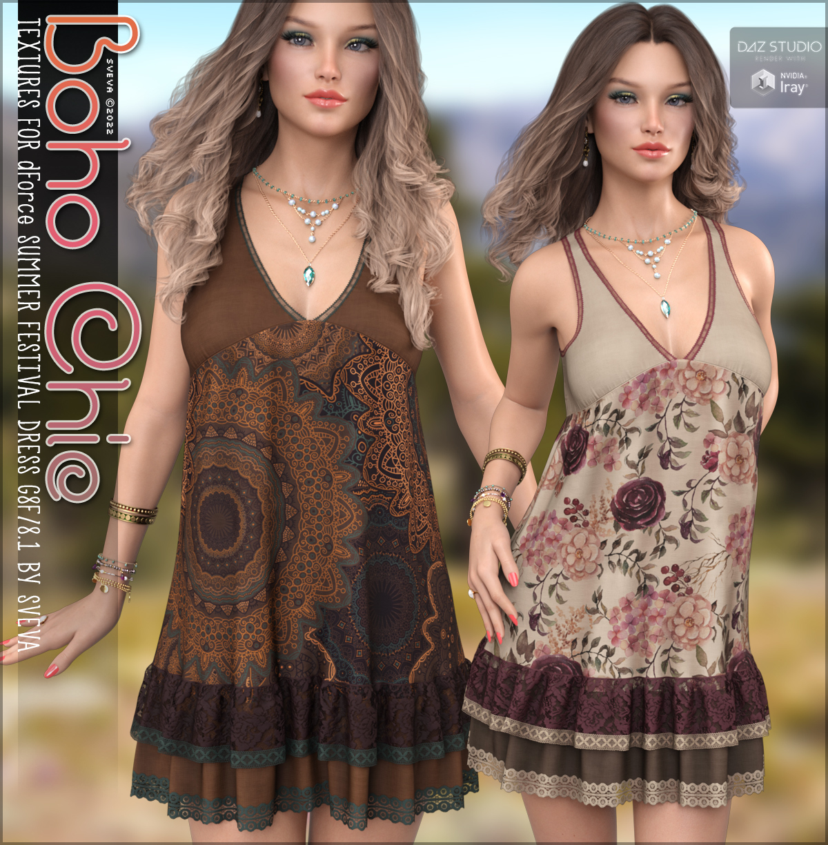 Boho Chic Textures for dForce Summer Festival Dress by: Sveva, 3D Models by Daz 3D