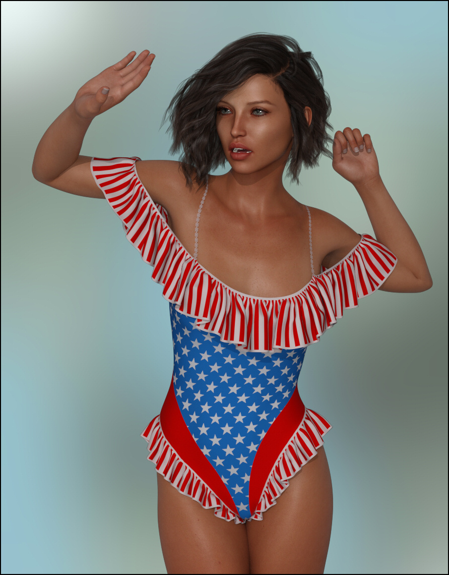 dForce - Frilly Swimsuit for G8F by: Lully, 3D Models by Daz 3D