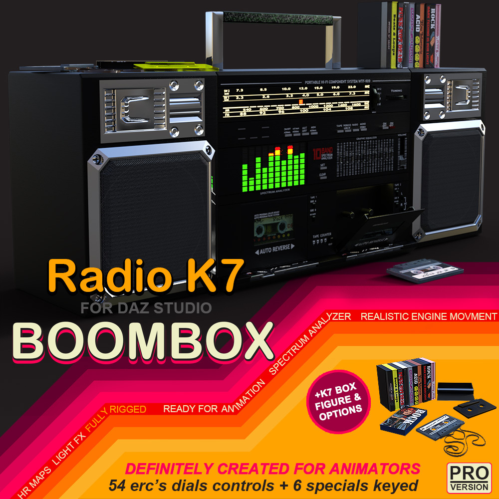 Radio K7 Boombox PRO Version for Daz Studio by: powerage, 3D Models by Daz 3D