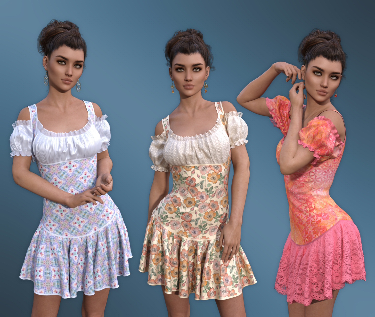 dForce - Rosy Dress for G8F by: Lully, 3D Models by Daz 3D