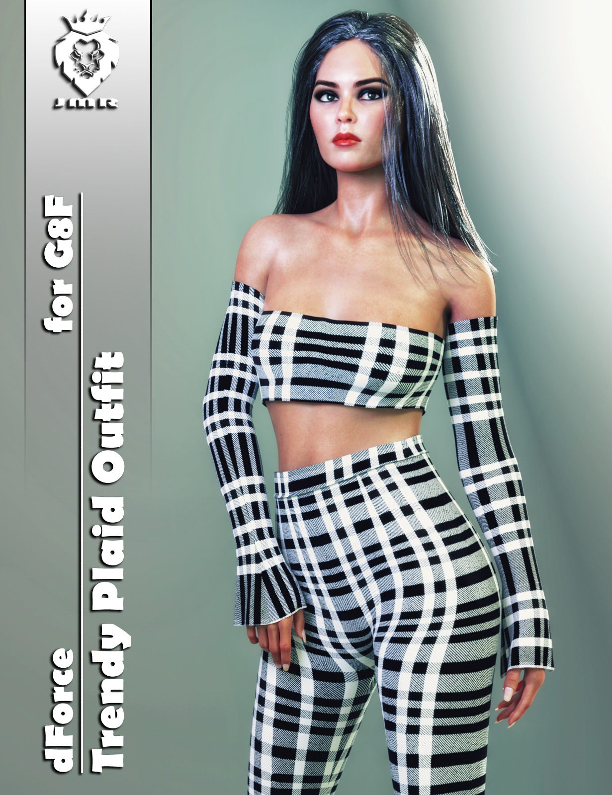 JMR dForce Trendy Plaid Outfit for G8F by: JaMaRe, 3D Models by Daz 3D