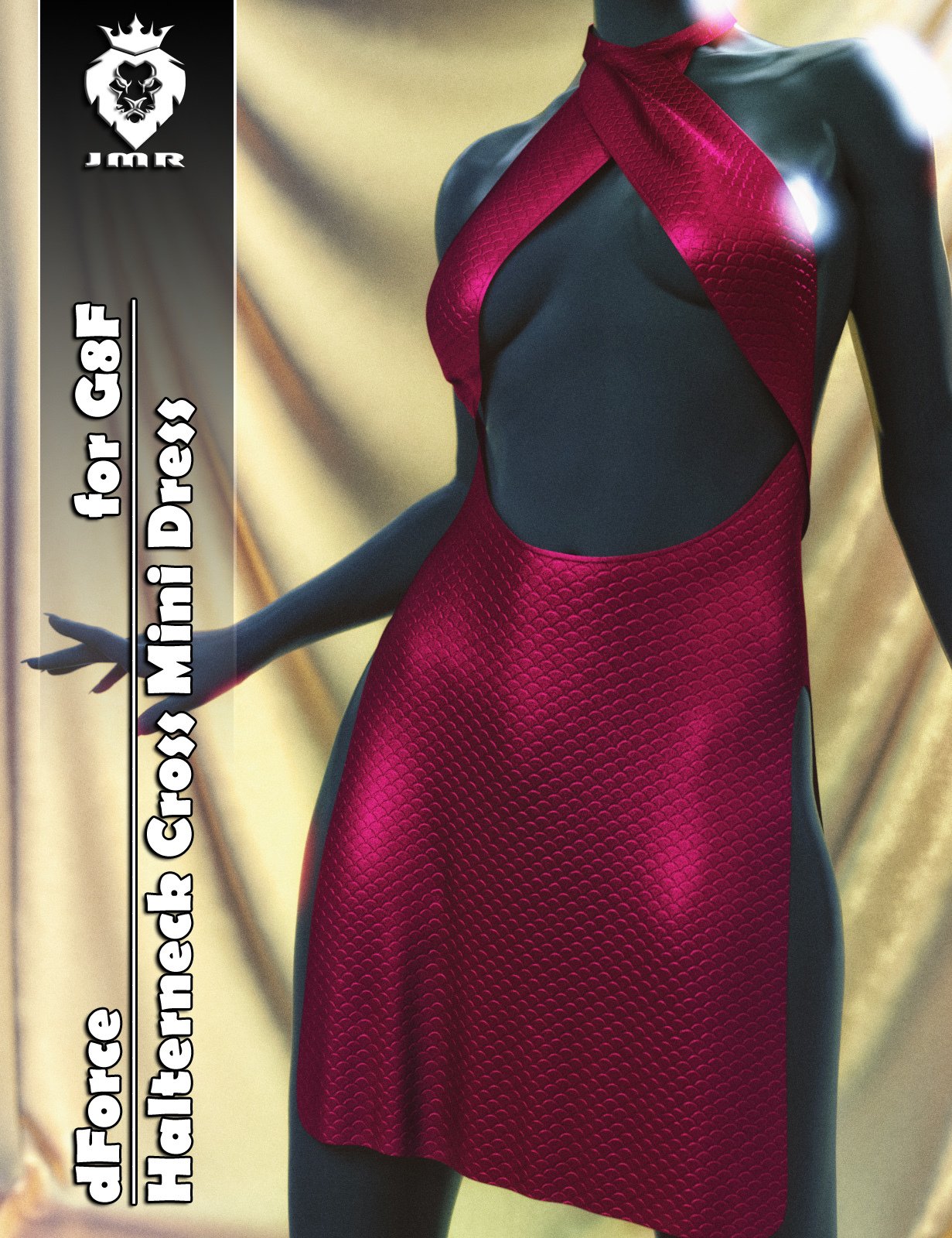JMR dForce Halterneck Cross Mini Dress for G8F by: JaMaRe, 3D Models by Daz 3D