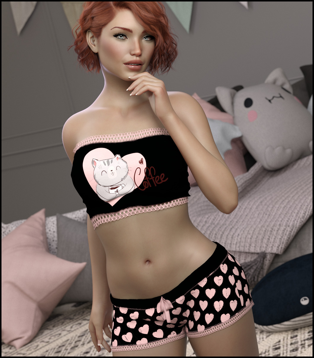 Private Moments: dForce Cutie Short PJs for Genesis 8 Females by: 3-D Arena, 3D Models by Daz 3D