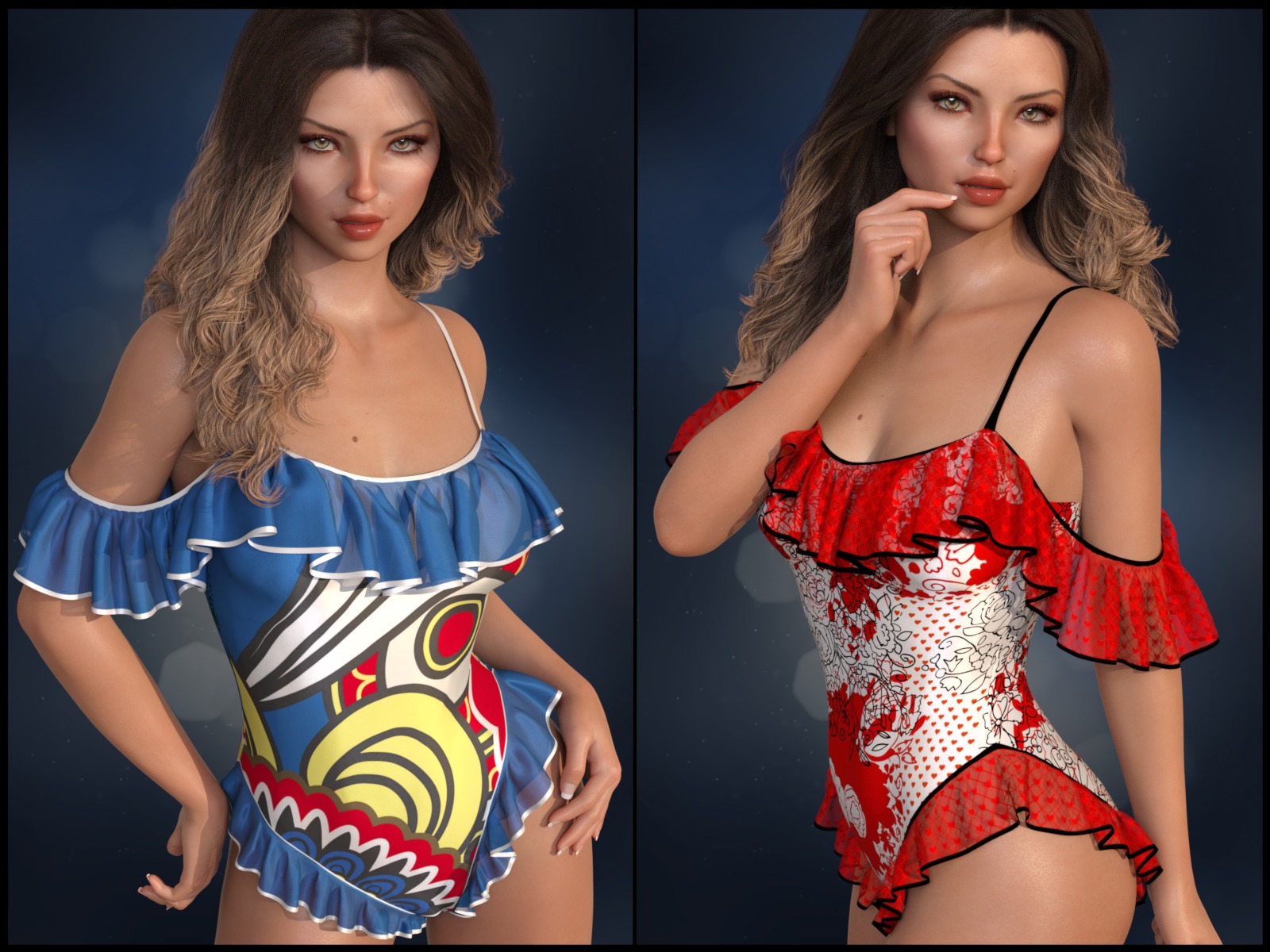 Sirens: dForce - Frilly Swimsuit for G8F by: 3-D Arena, 3D Models by Daz 3D