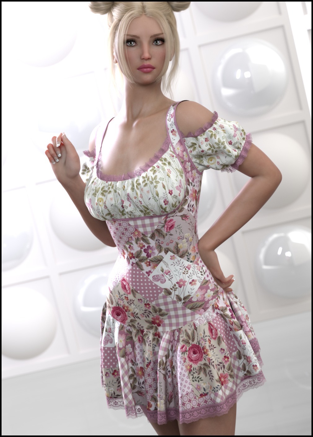 7th Ave: dForce - Rosy Dress for G8F by: 3-D Arena, 3D Models by Daz 3D