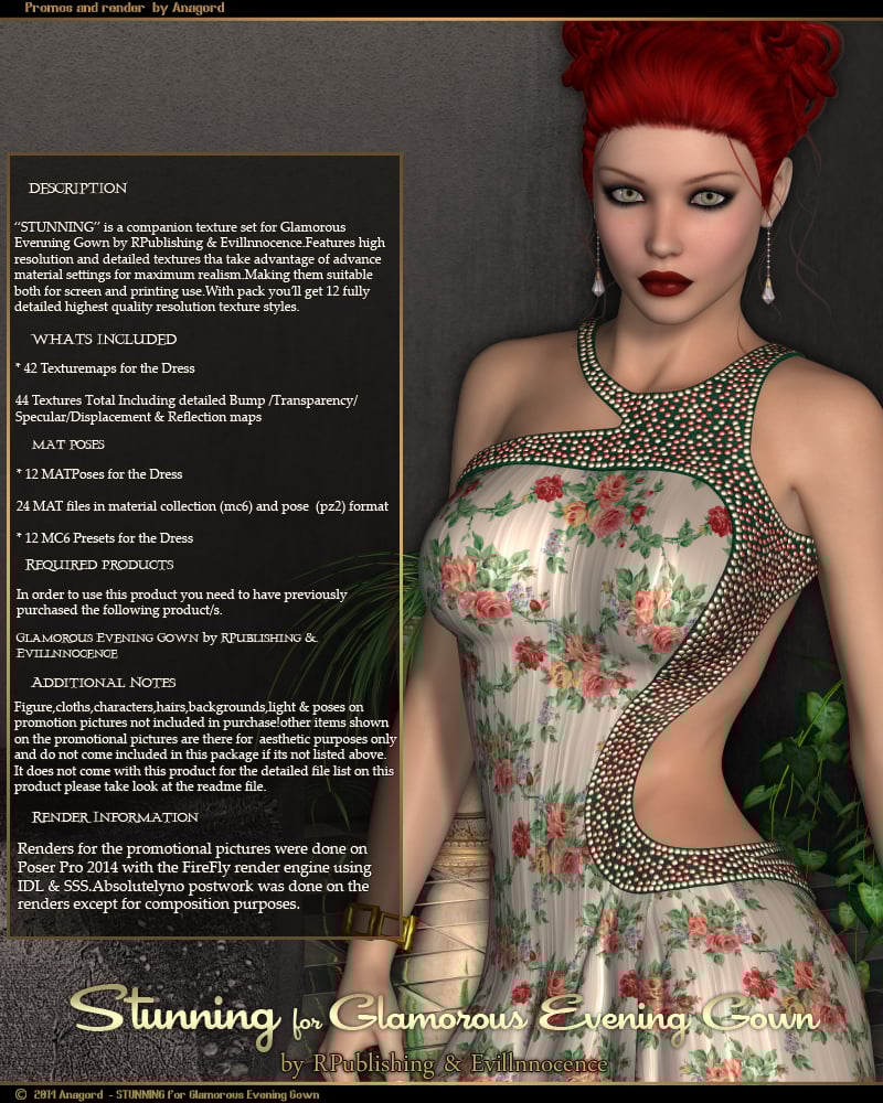 STUNNING for Glamorous Evening Gown by: Anagord, 3D Models by Daz 3D