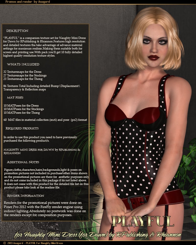 PLAYFUL for Naughty Mini Dress Lingerie for Dawn by: Anagord, 3D Models by Daz 3D