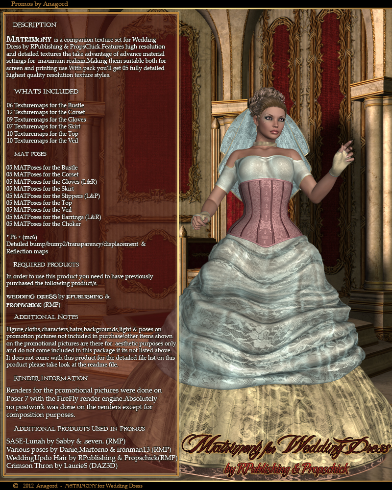 MATRIMONY for Wedding Dress by: Anagord, 3D Models by Daz 3D