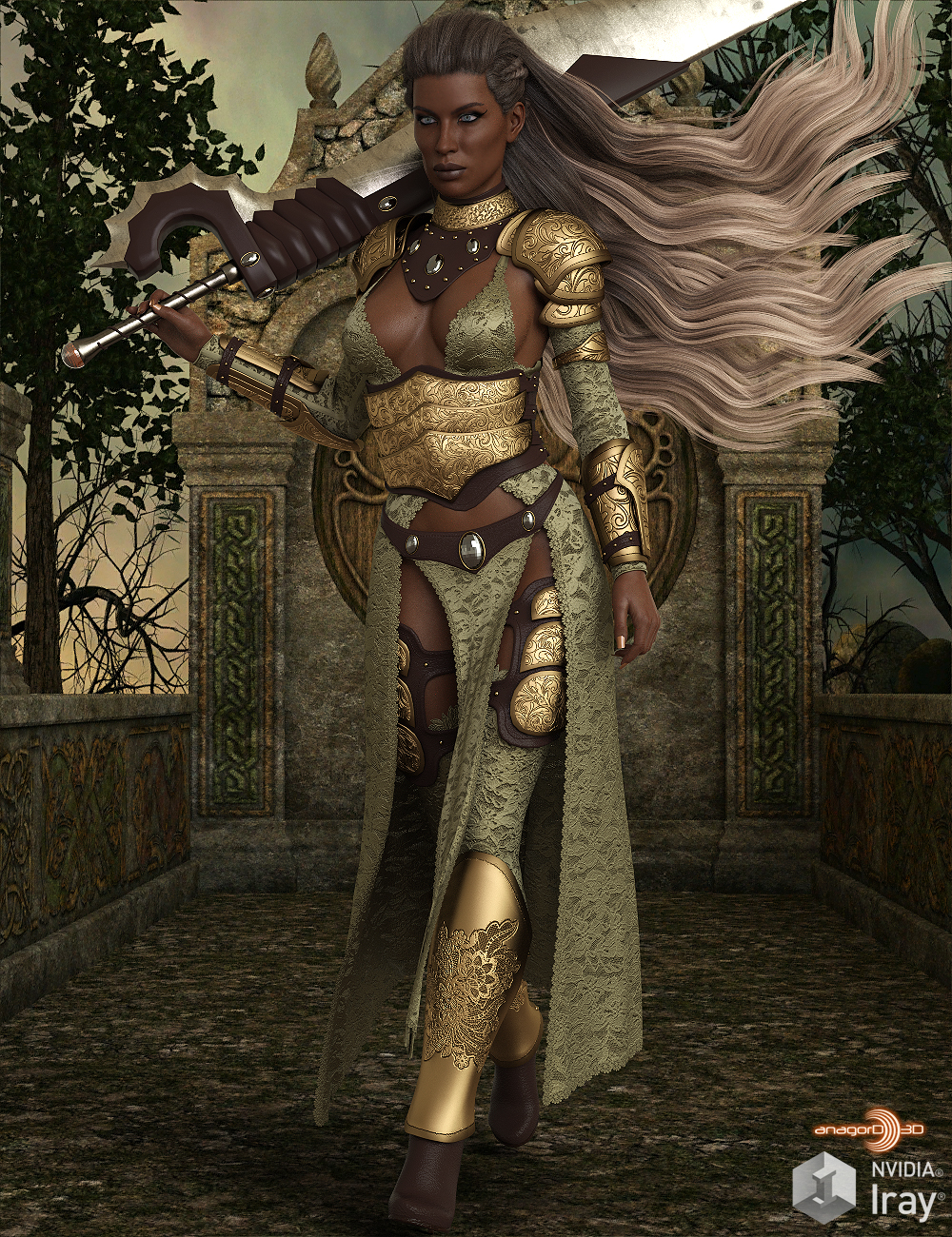 HEROINE - dForce Warrior of Dusk Outfit for Genesis 8 Females by: Anagord, 3D Models by Daz 3D