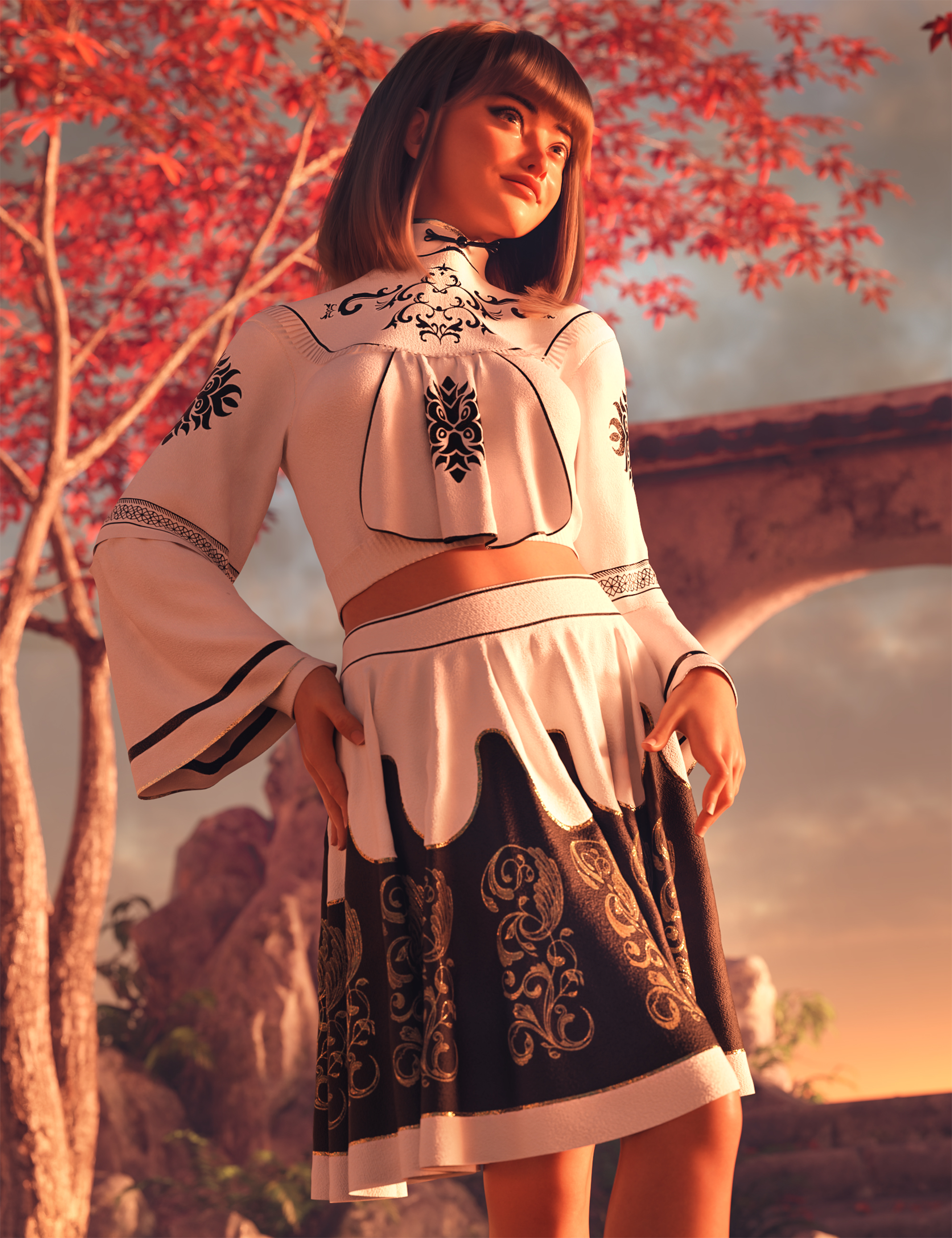 dForce AH Ying Xin Outfit For Genesis 9 by: Aesthetic House, 3D Models by Daz 3D