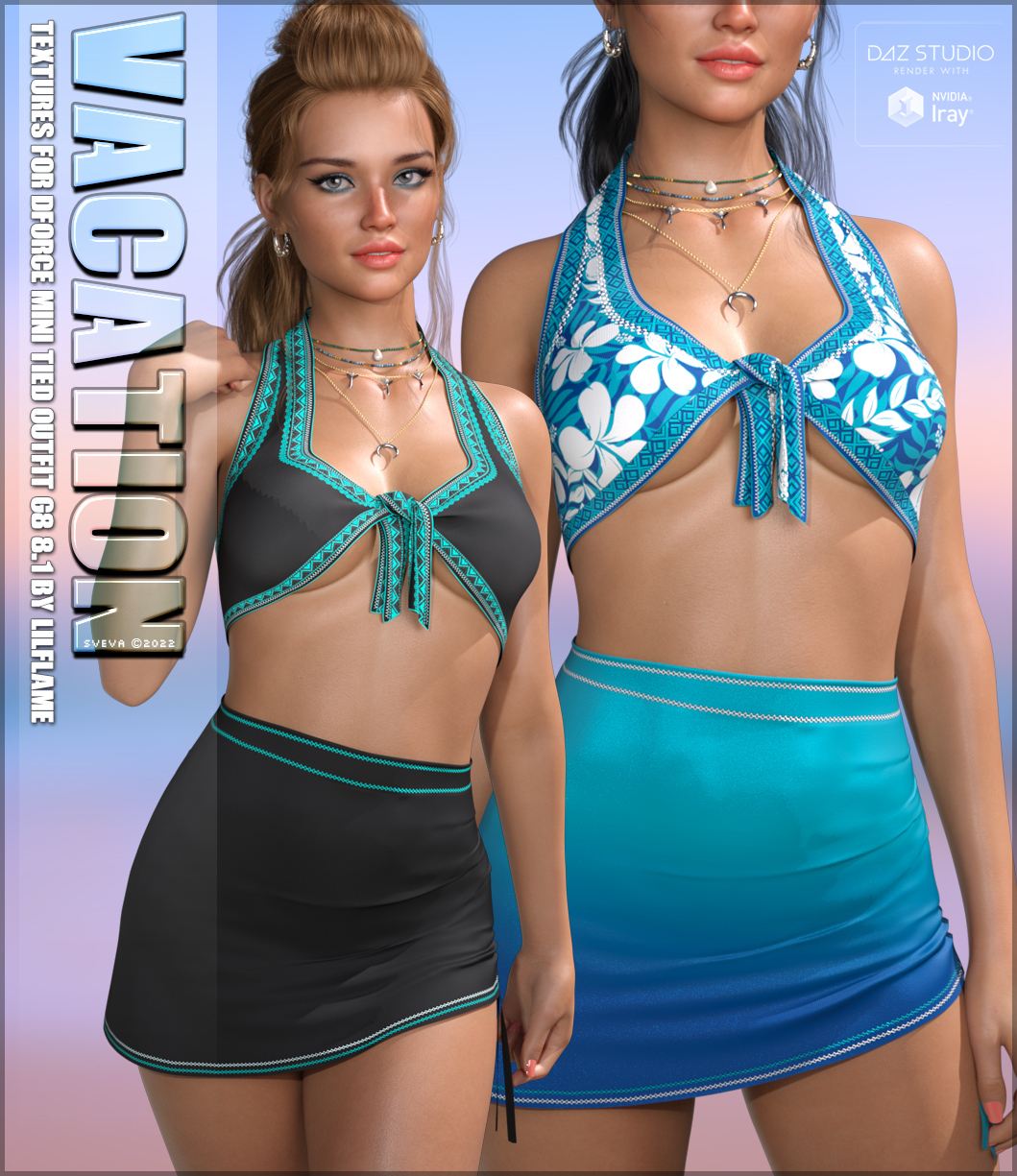 Vacation Textures for dForce Tied Mini Outfit by: Sveva, 3D Models by Daz 3D