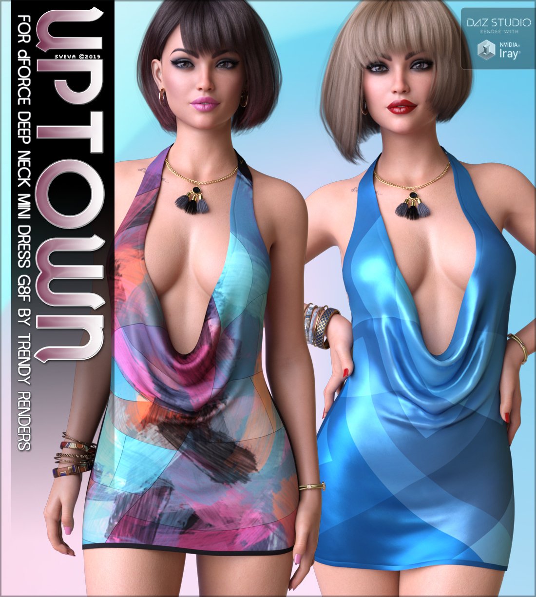 Uptown for dForce Deep Neck Mini Dress G8F by: Sveva, 3D Models by Daz 3D