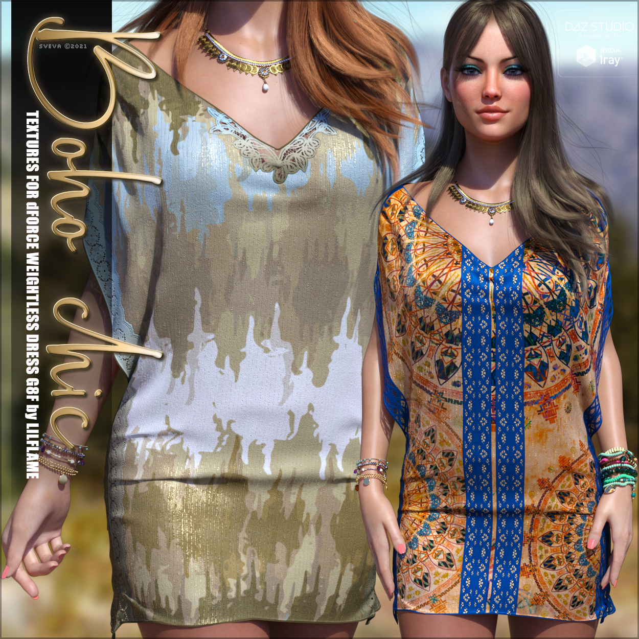 Boho Chic Textures for dForce Weightless Dress G8F by: Sveva, 3D Models by Daz 3D