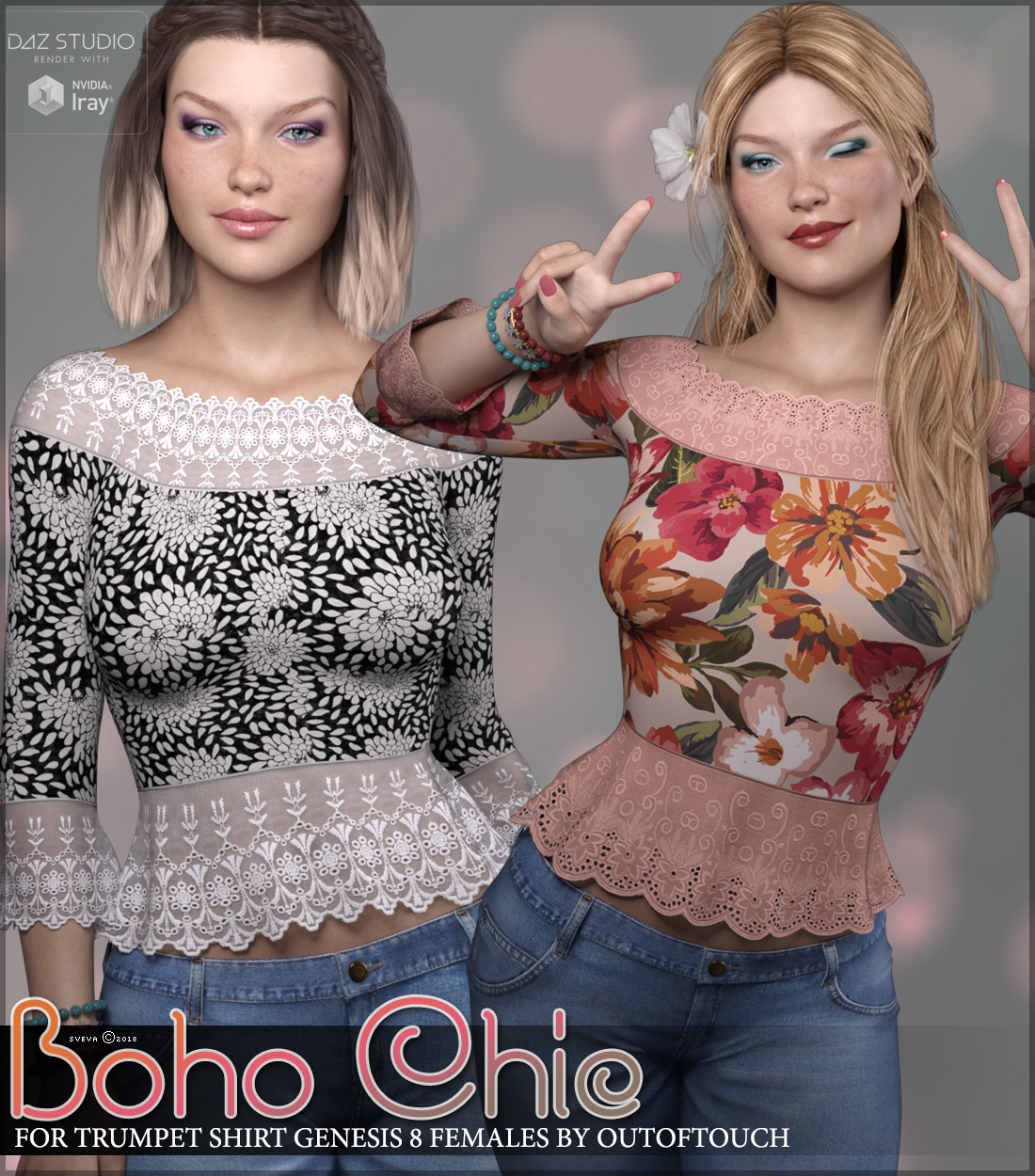 Boho Chic for Trumpet Shirt Genesis 8 Females by: Sveva, 3D Models by Daz 3D
