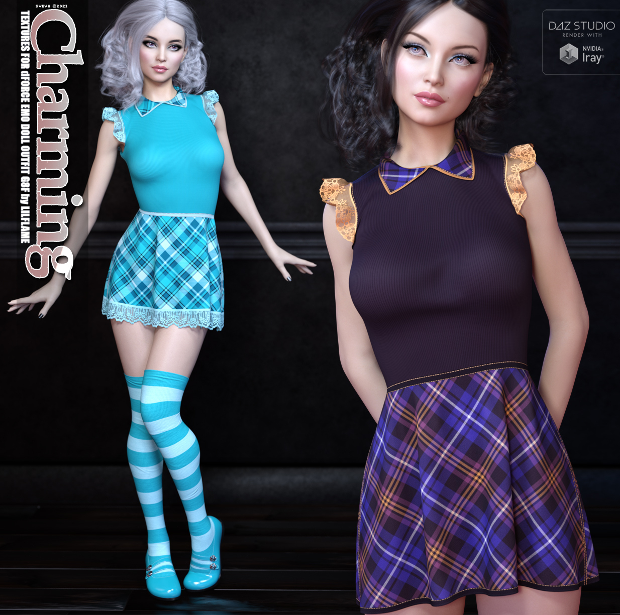 Charming Textures for dForce Emo Doll Outfit G8F by: Sveva, 3D Models by Daz 3D