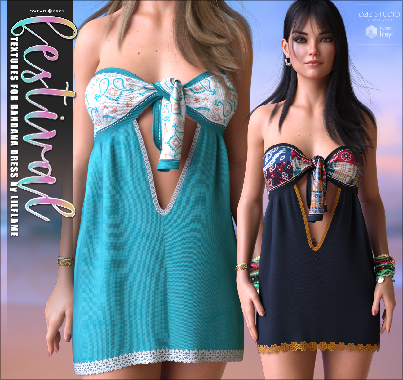 Festival Textures for Bandana Dress G8F by: Sveva, 3D Models by Daz 3D