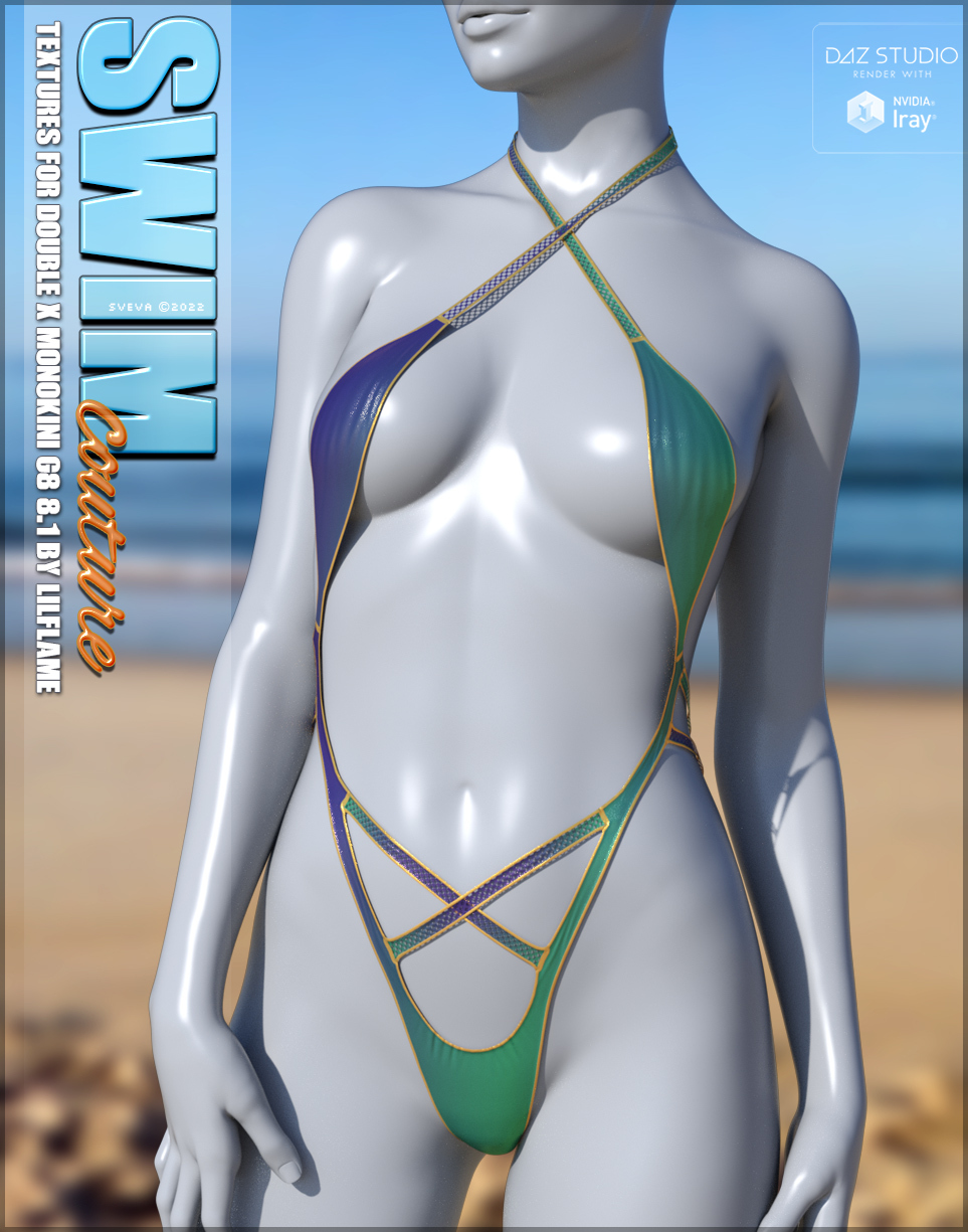 SWIM Couture Textures for dForce Double X Monokini by: Sveva, 3D Models by Daz 3D