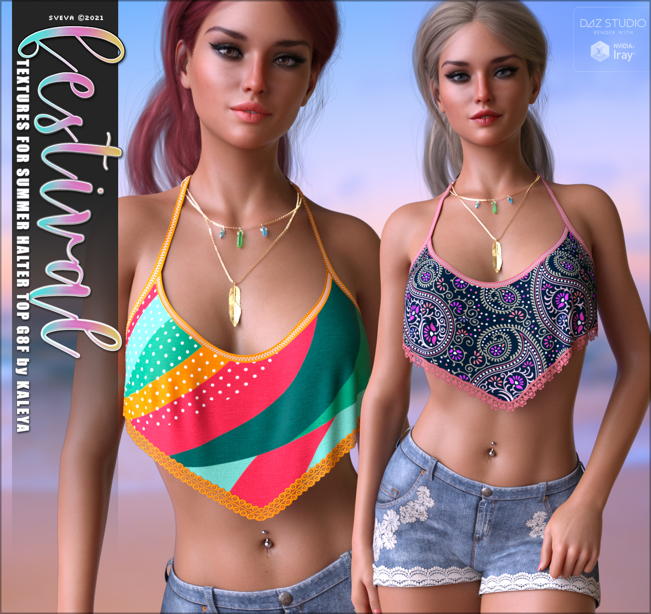 Festival Textures for Summer Halter Top G8F by: Sveva, 3D Models by Daz 3D
