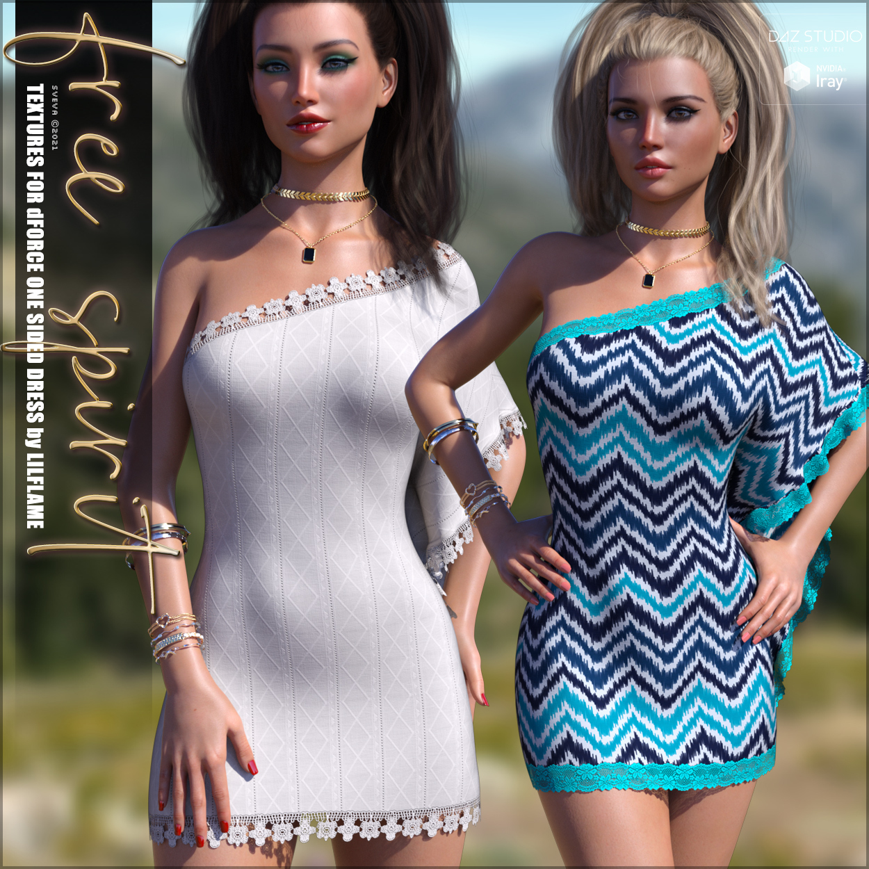 Free Spirit Textures for dForce One Sided Dress G8F by: Sveva, 3D Models by Daz 3D