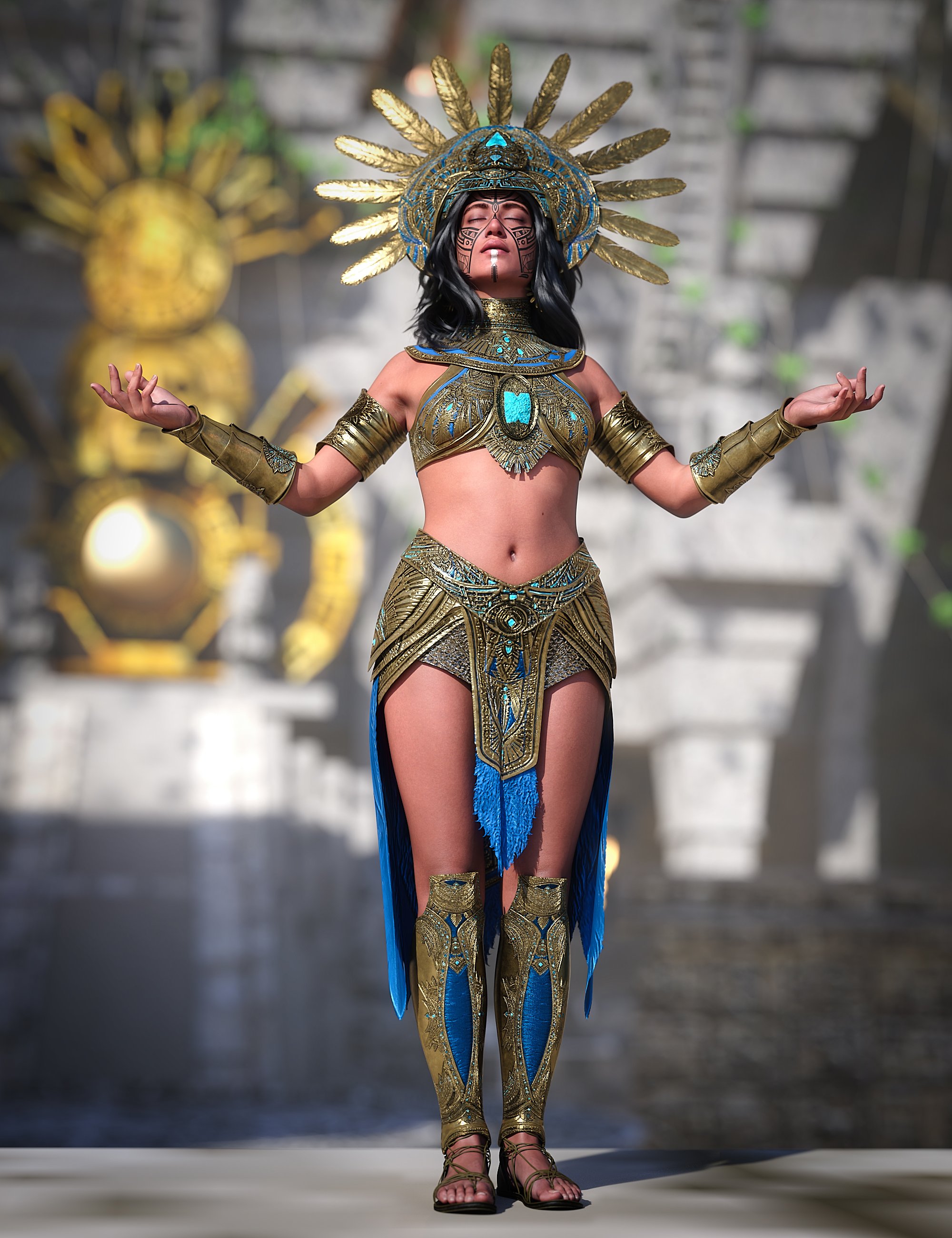 dForce Sun Queen Outfit for Genesis 9 by: Barbara Brundon, 3D Models by Daz 3D