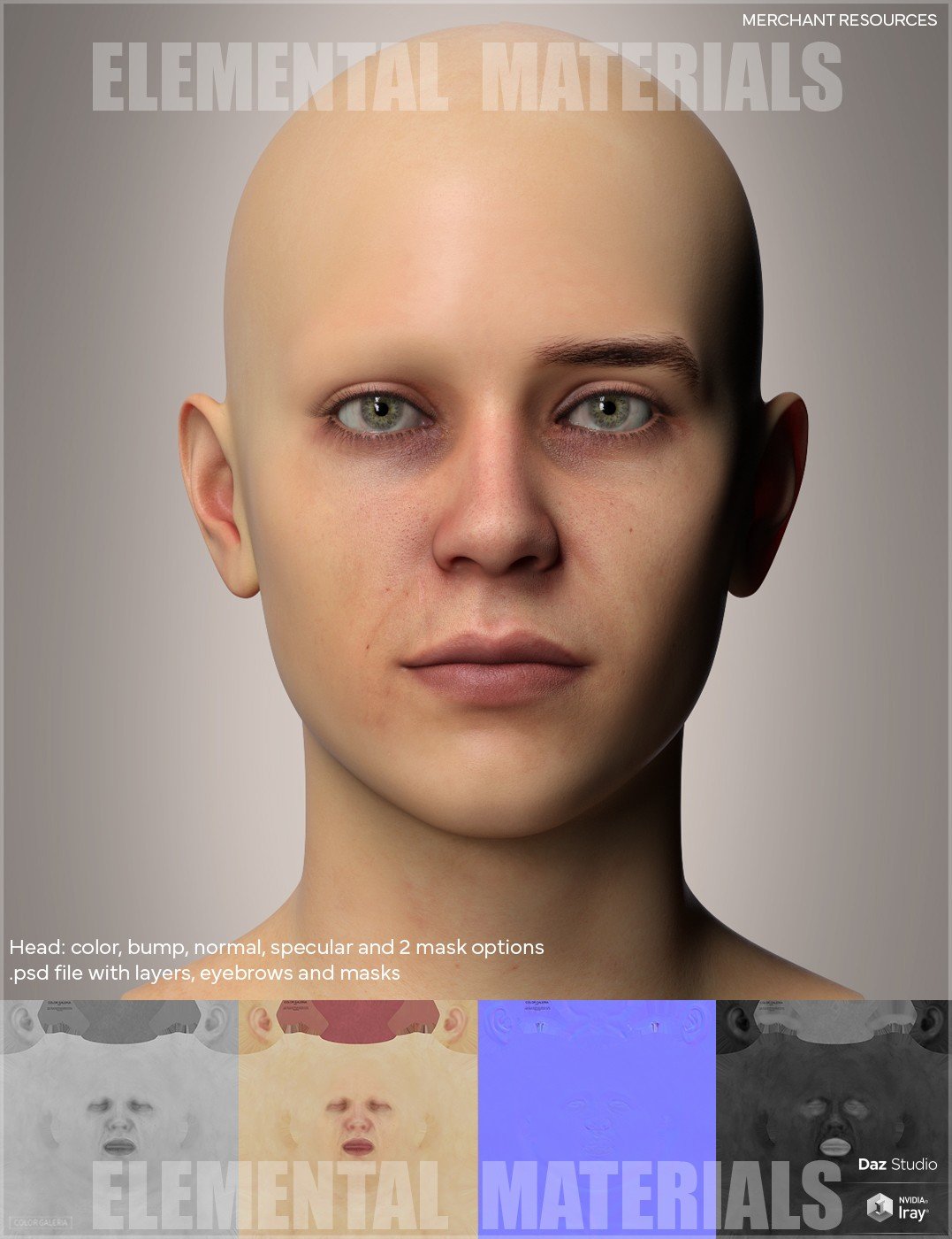 CGI Elemental Materials Head A for Genesis 9 & Merchant Resourses | Daz 3D