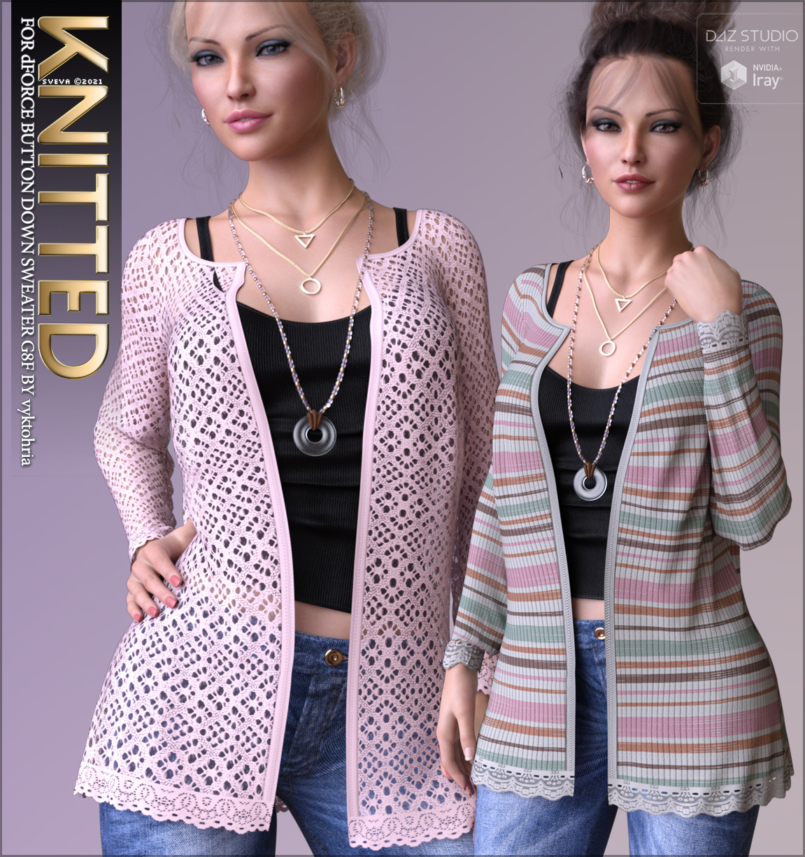 Knitted for dForce Button Down Sweater G8F by: Sveva, 3D Models by Daz 3D