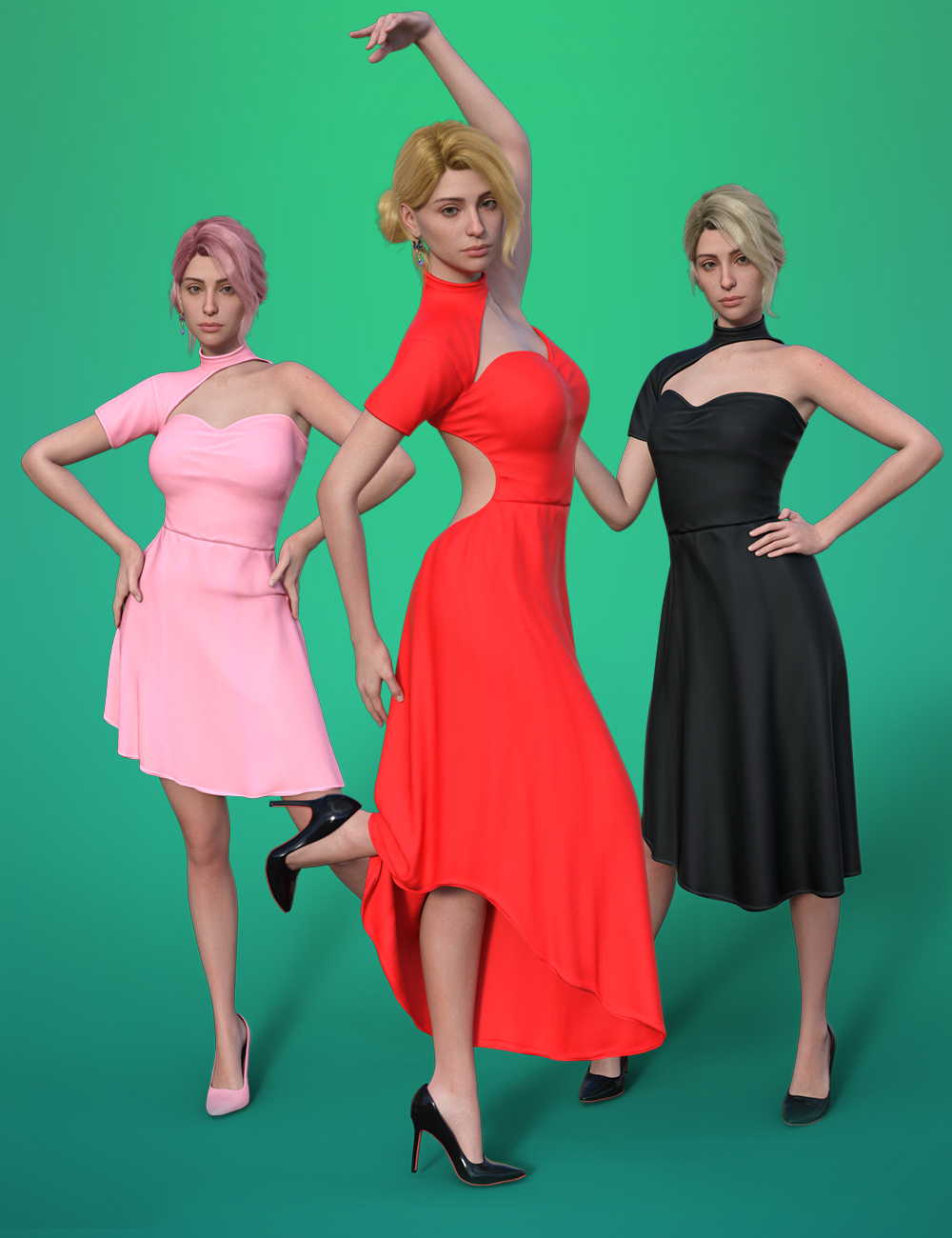 dForce Sexy One Shoulder Dress for Genesis 9 by: sjdlkad, 3D Models by Daz 3D