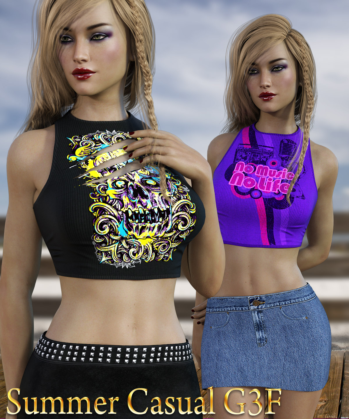 Summer Casual G3F by: Kaleya, 3D Models by Daz 3D