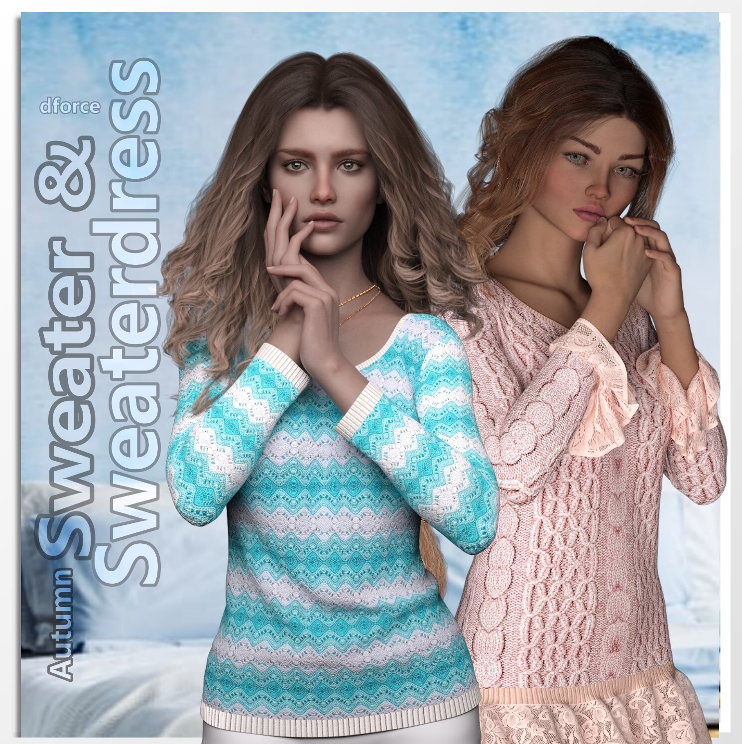 dforce- Autumn Sweater & Sweaterdress G8F by: LUNA3D, 3D Models by Daz 3D