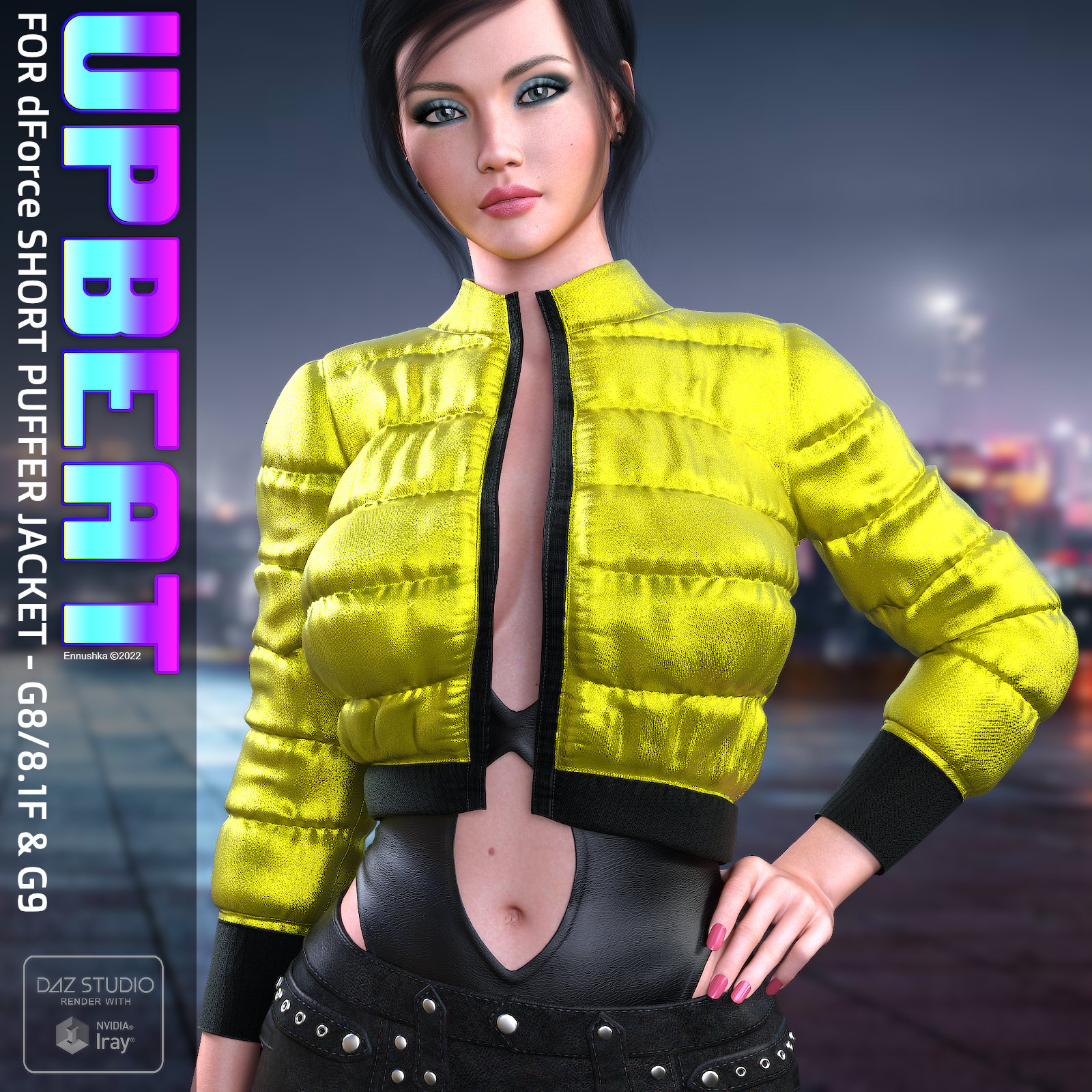 Upbeat Textures for dForce Short Puffer Jacket by: Ennushka, 3D Models by Daz 3D