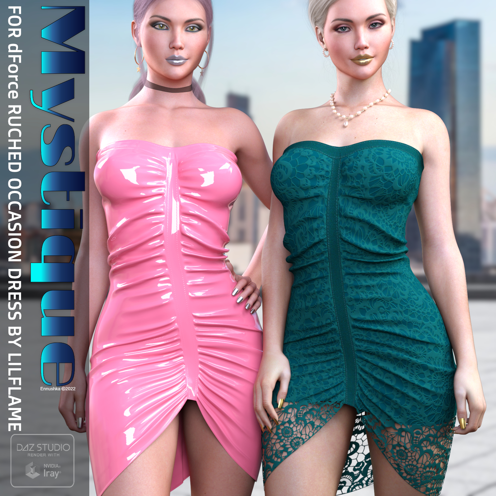 Mystique Textures for dForce Ruched Occasion Dress by: Ennushka, 3D Models by Daz 3D